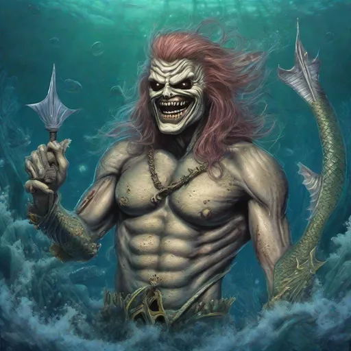 Prompt: Eddie from Iron Maiden as a merman