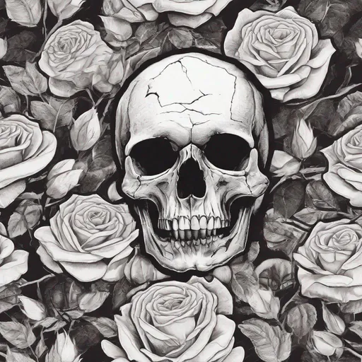 Prompt: Skull and roses