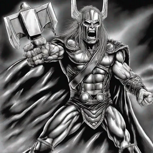 Prompt: Eddie from Iron Maiden as thor