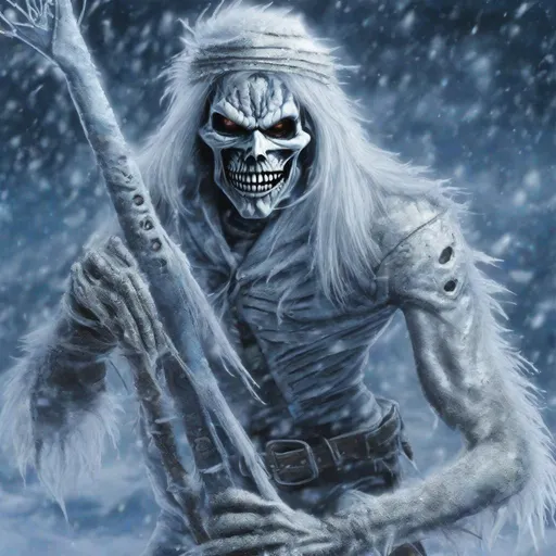Prompt: Eddie from Iron Maiden as Jack Frost