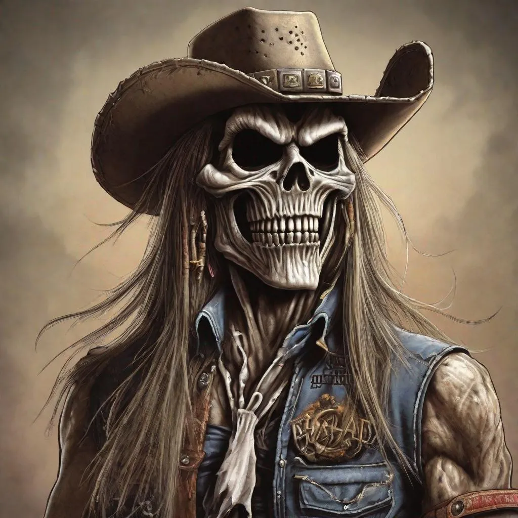 Prompt: Eddie from Iron Maiden as a cowboy