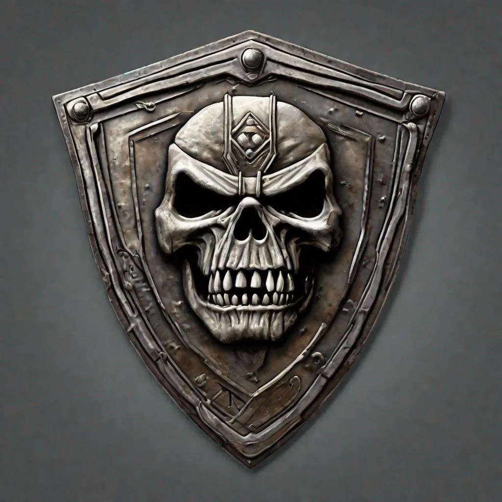 Prompt: A shield with Eddie from Iron Maiden on it