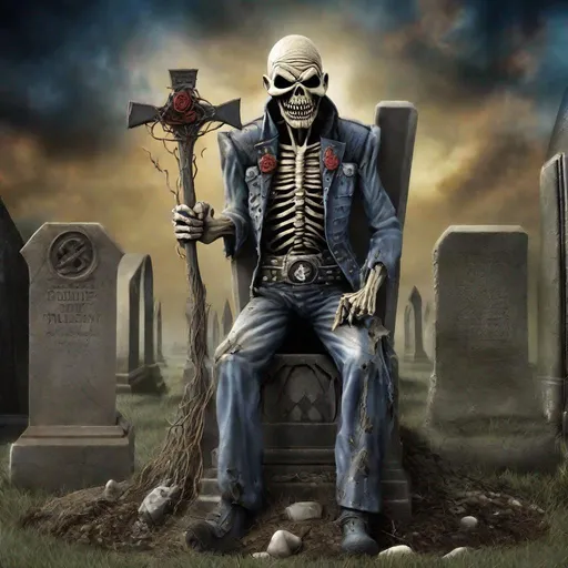 Prompt: Eddie from Iron Maiden is coming from the grave