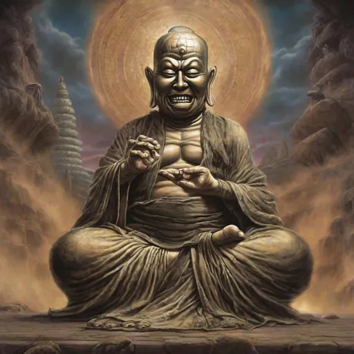 Prompt: Eddie from Iron Maiden as the Buddha