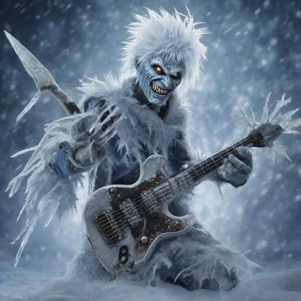 Prompt: Eddie from Iron Maiden as Jack Frost