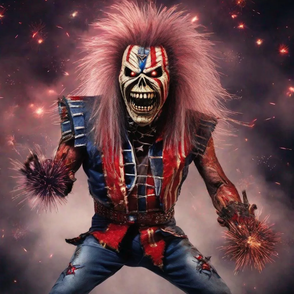 Prompt: Eddie from Iron Maiden as fireworks 