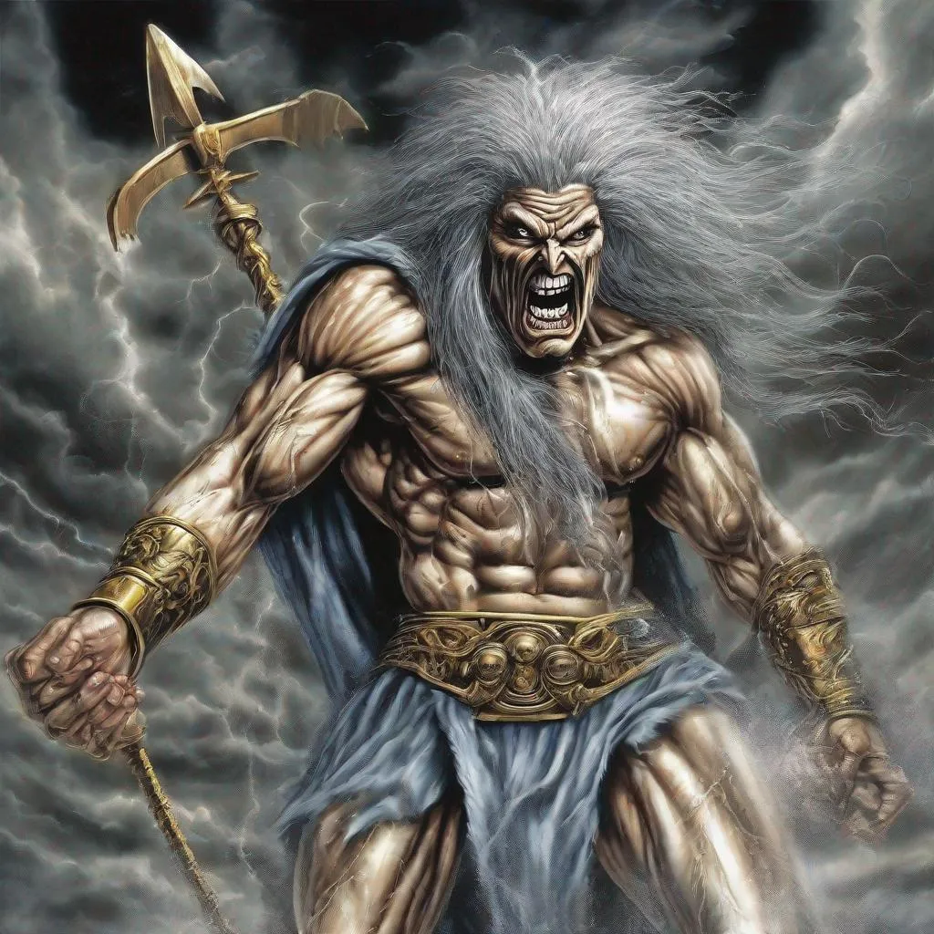 Prompt: Eddie from Iron Maiden as zeus