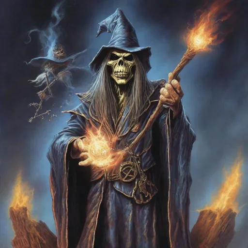 Prompt: Eddie from Iron Maiden is a wizard