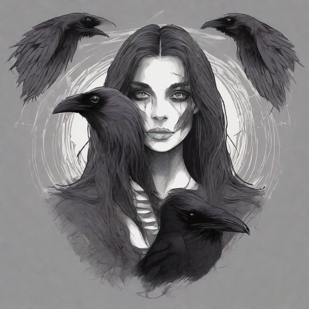 Prompt: A soul with a ravens face