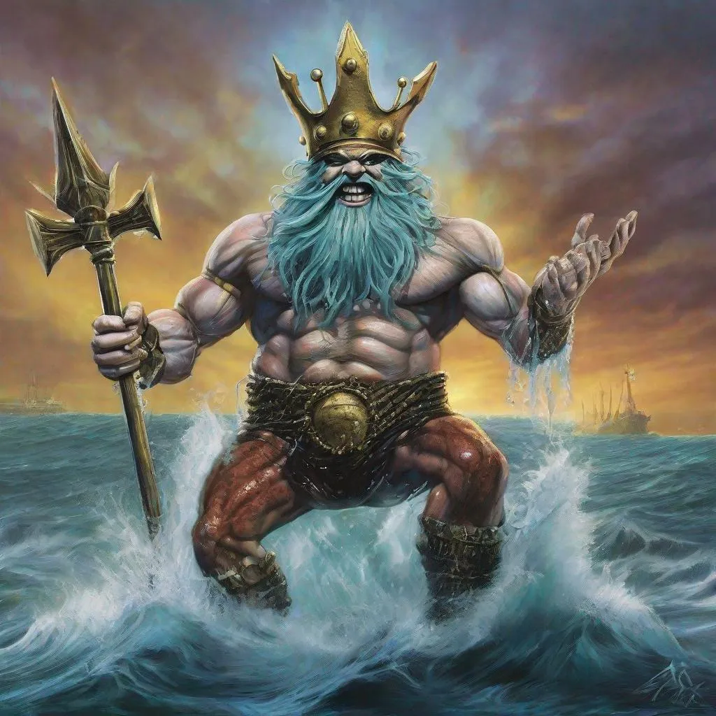 Prompt: Eddie from Iron Maiden as king neptune