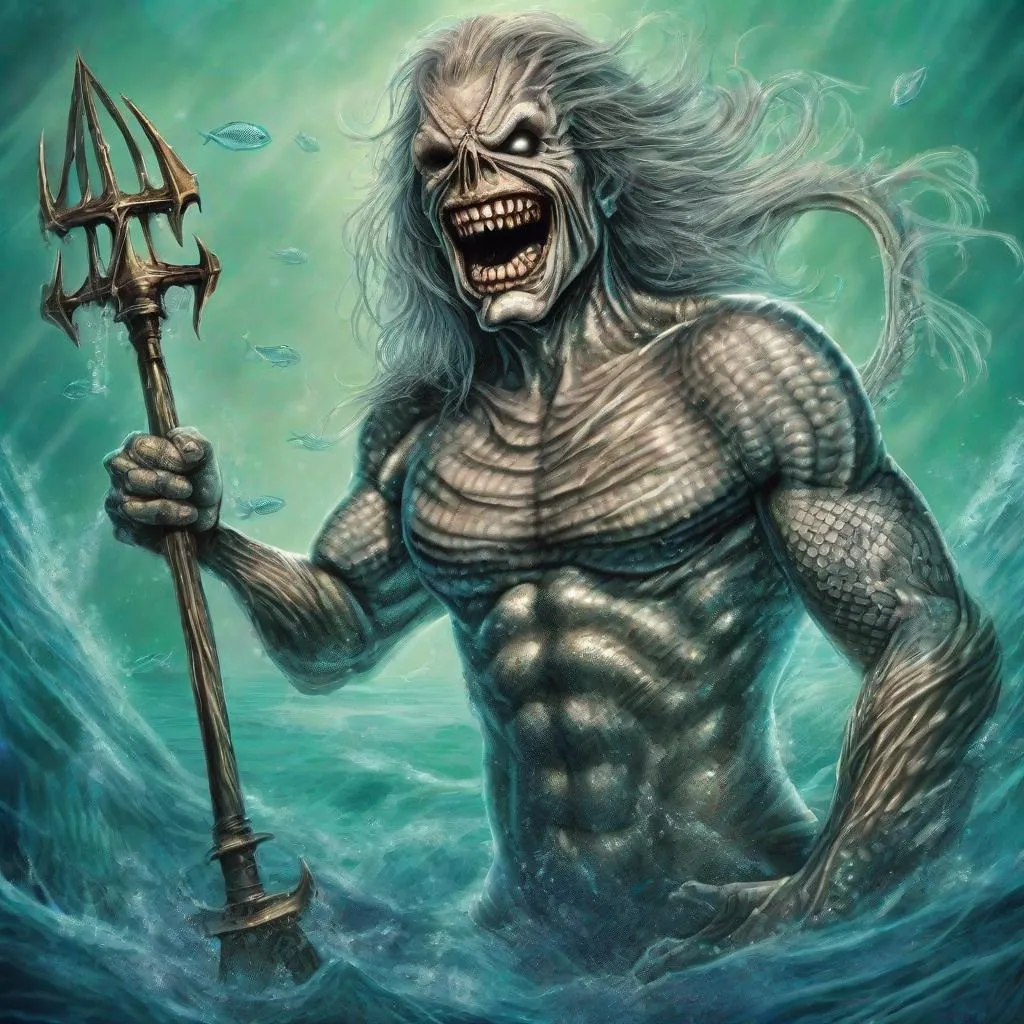 Prompt: Eddie from Iron Maiden as a merman