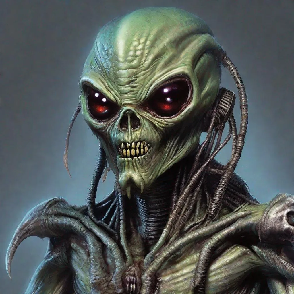 Prompt: Eddie from Iron Maiden as an alien