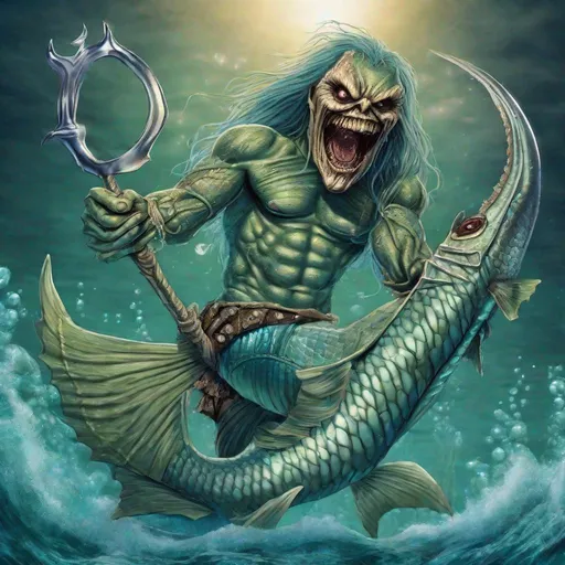 Prompt: Eddie from Iron Maiden as a merman