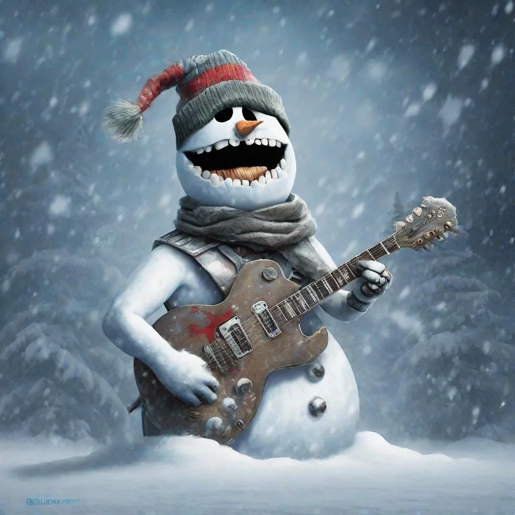 Prompt: Eddie from Iron Maiden is a snowman