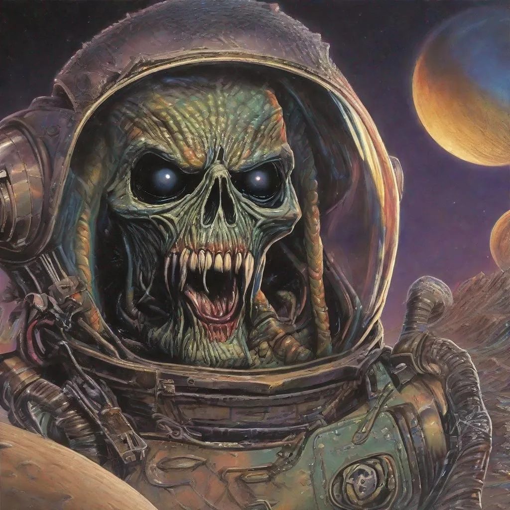 Prompt: Eddie from Iron Maiden on a different planet