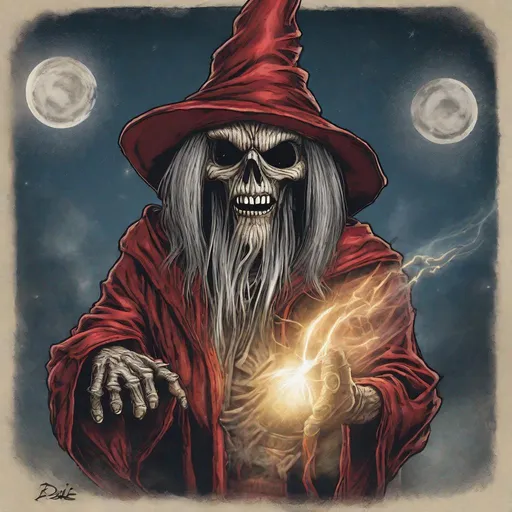 Prompt: Eddie from Iron Maiden is a wizard