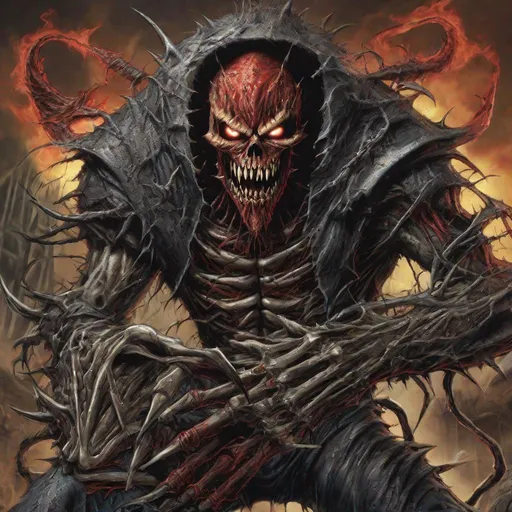 Prompt: Eddie from Iron Maiden is a hellspawn