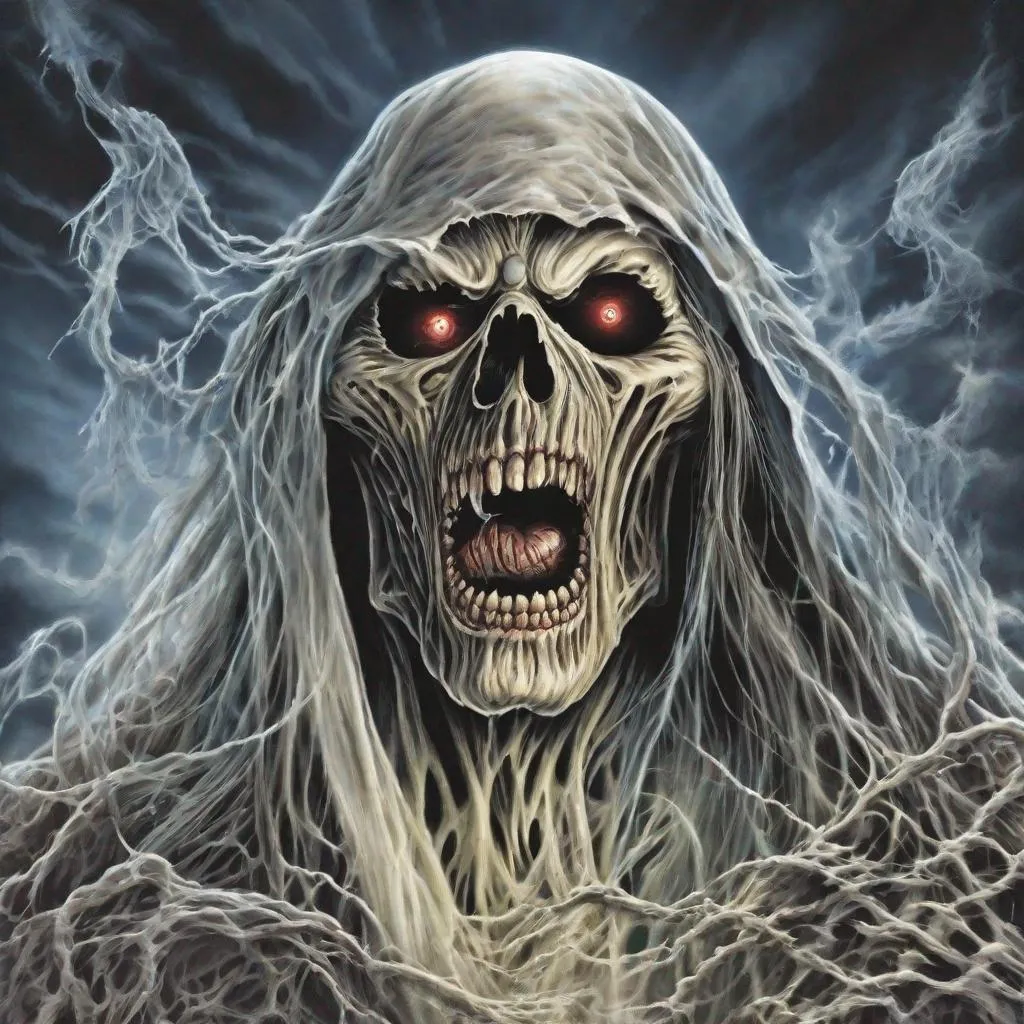 Prompt: Eddie from Iron Maiden is a ghost
