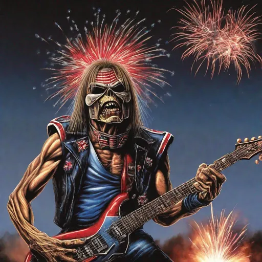 Prompt: Eddie from Iron Maiden as fireworks 