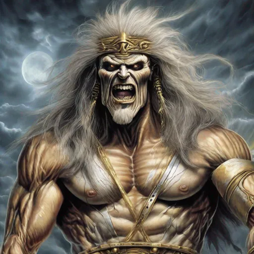 Prompt: Eddie from Iron Maiden as zeus