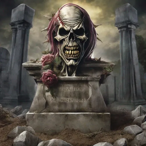 Prompt: Eddie from Iron Maiden is coming out of the grave