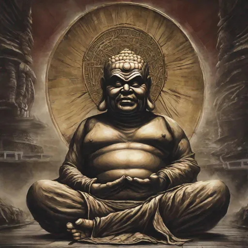 Prompt: Eddie from Iron Maiden as Buddha