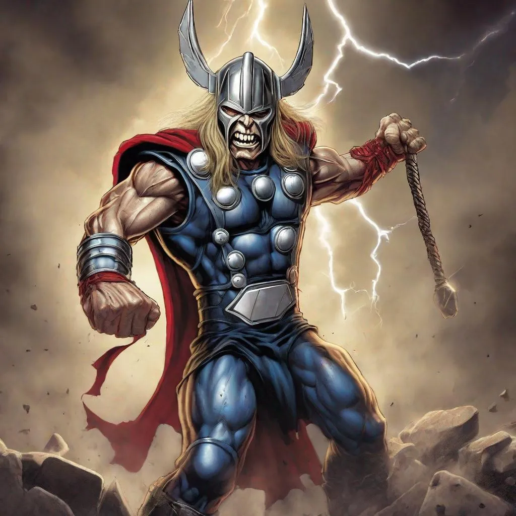 Prompt: Eddie from Iron Maiden as thor