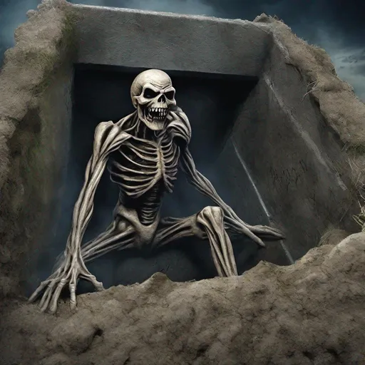 Prompt: Eddie from Iron Maiden coming out of the grave