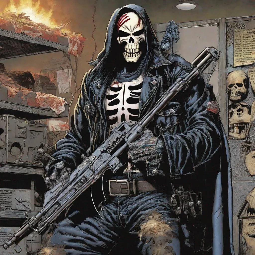 Prompt: Eddie from Iron Maiden is the punisher