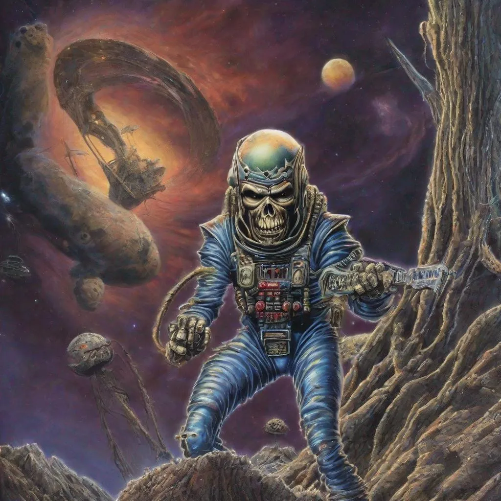 Prompt: Eddie from Iron Maiden on a different planet