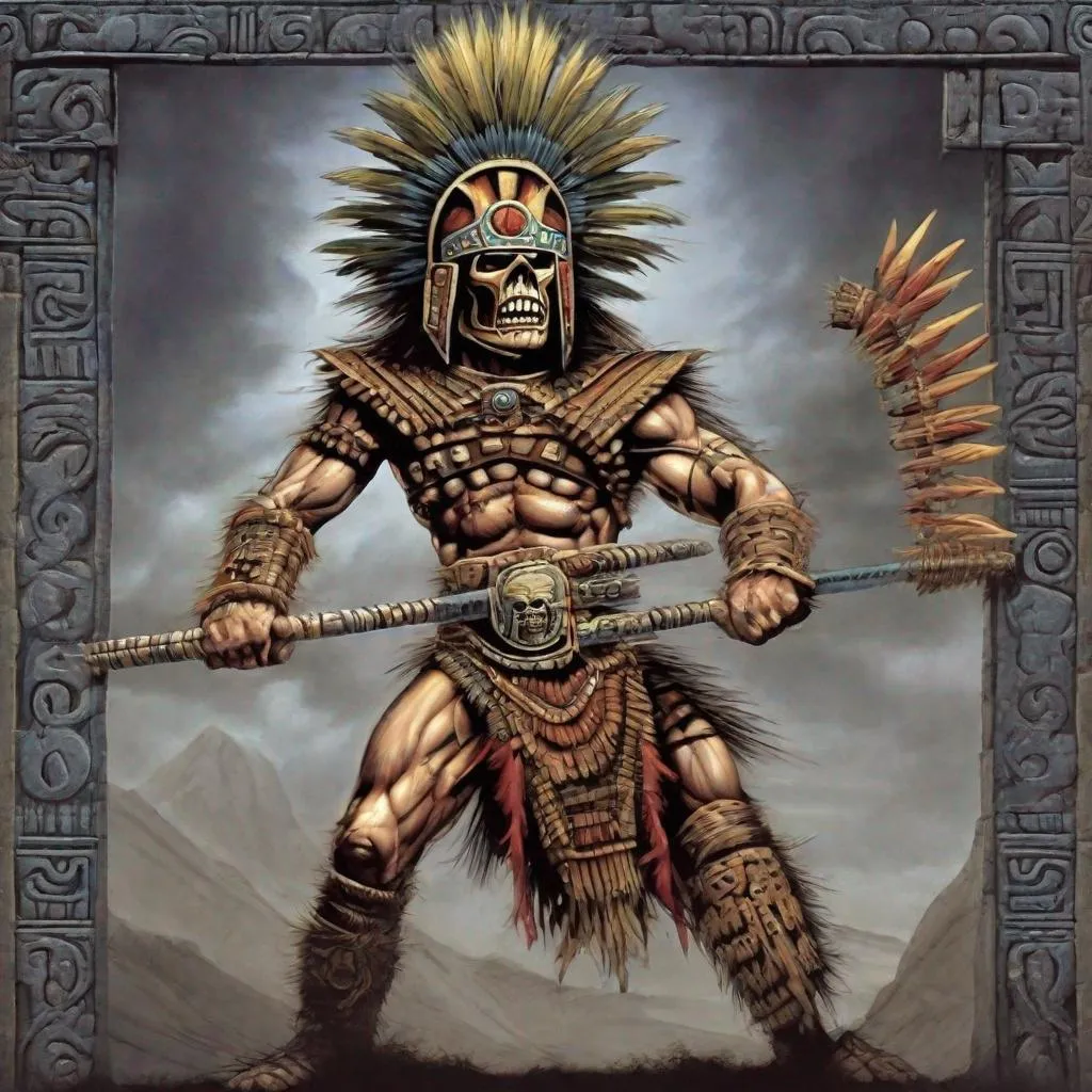 Prompt: Eddie from Iron Maiden aztec warrior