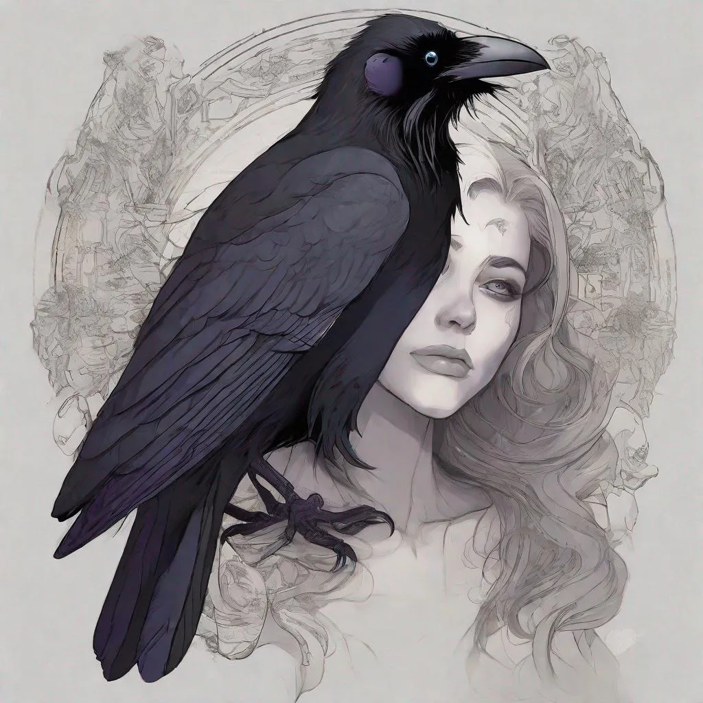 Prompt: A human soul with a ravens face