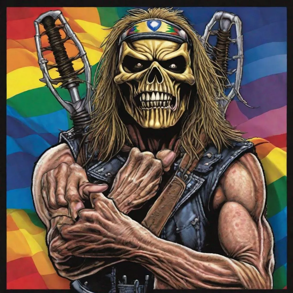 Prompt: Eddie from Iron Maiden is a lgbtqia+ fighter