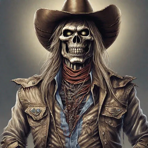 Prompt: Eddie from Iron Maiden as a cowboy