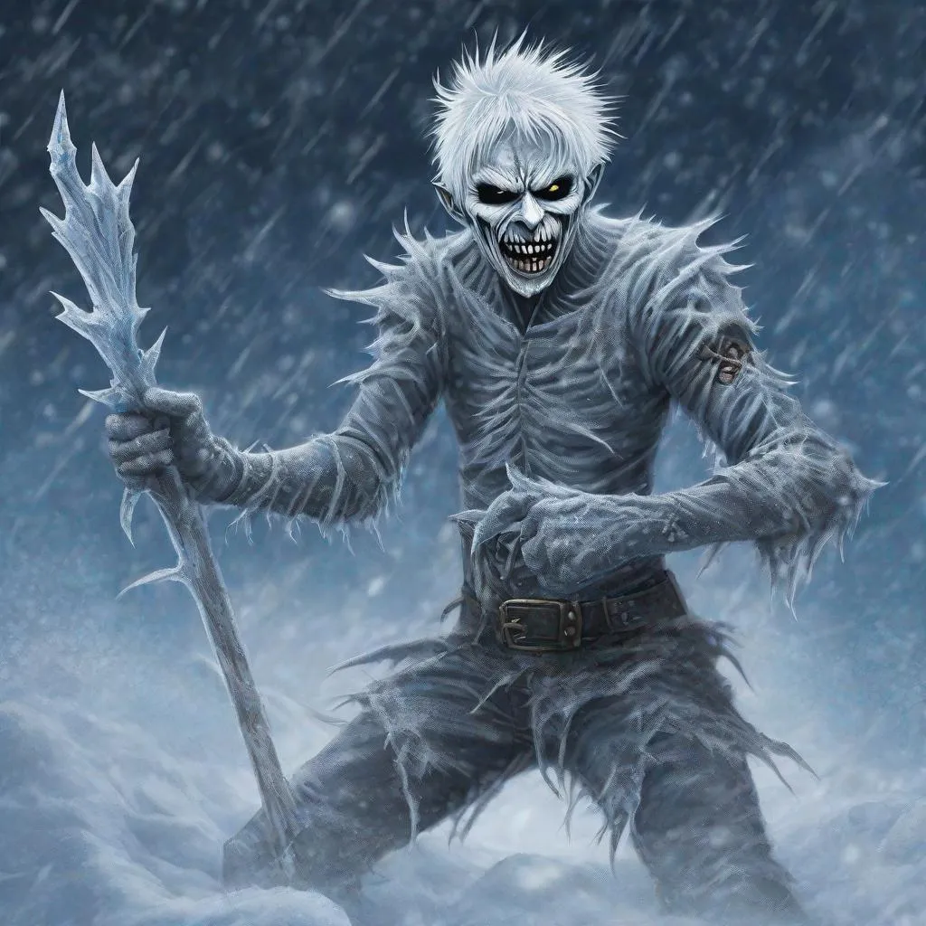 Prompt: Eddie from Iron Maiden as Jack Frost