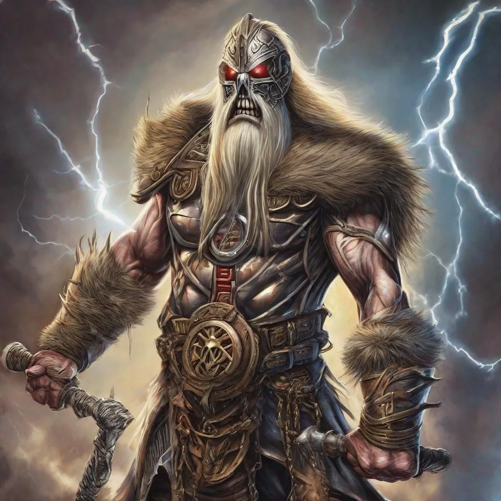 Prompt: Eddie from Iron Maiden as odin