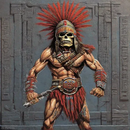 Prompt: Eddie from Iron Maiden aztec warrior