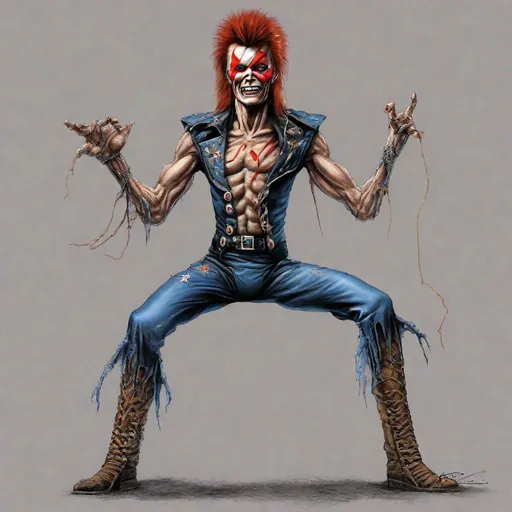 Prompt: Eddie from Iron Maiden as David Bowie 