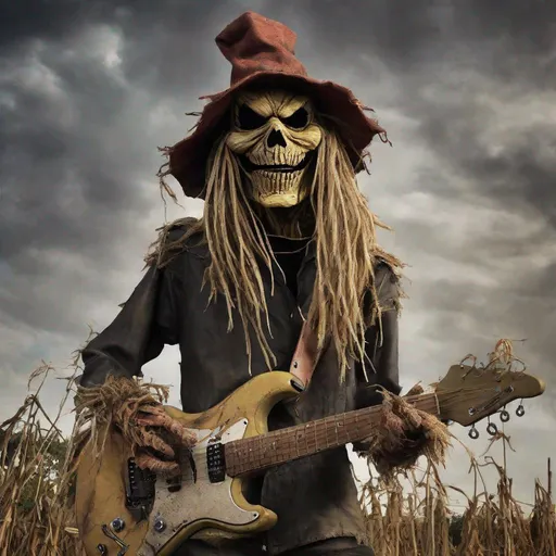 Prompt: Eddie from Iron Maiden as a scarecrow