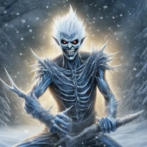 Prompt: Eddie from Iron Maiden is Jack Frost