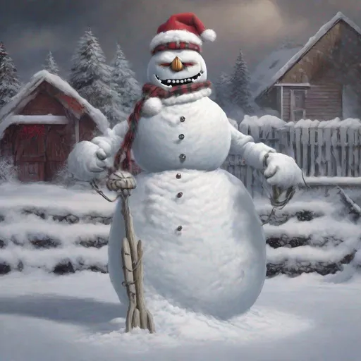 Prompt: Eddie from Iron Maiden is a snowman