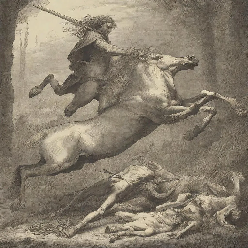 Prompt: A centaur death