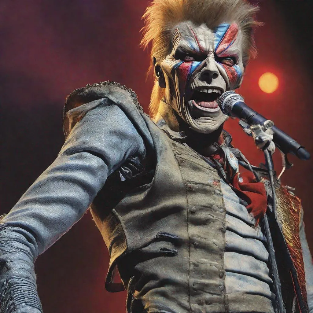 Prompt: Eddie from Iron Maiden is David Bowie 