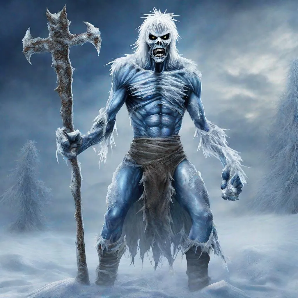 Prompt: Eddie from Iron Maiden as Jack Frost