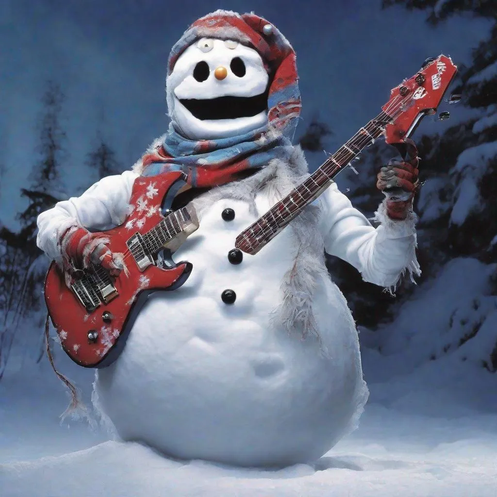 Prompt: Eddie from Iron Maiden is a snowman