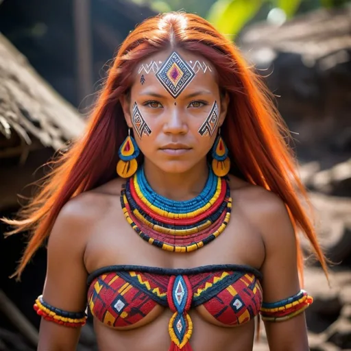 Prompt: Embera is a courageous and determined warrior who hails from the Firelands, a realm where the very ground is ablaze with molten lava and the air shimmers with heat. With fiery red hair and eyes that gleam like burning embers, Embera embodies the fierce spirit of her homeland.









