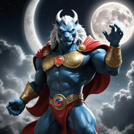 Prompt: Let's call our hero LunaGuard. LunaGuard possesses extraordinary powers that enable him to save the world from disasters. When the moon hurtles toward the Earth, threatening to cause catastrophic floods, LunaGuard steps forward to intervene. With his super strength, he halts the moon's descent, preventing the impending disaster.





