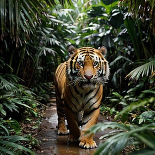 Prompt: a tiger in a rainforest