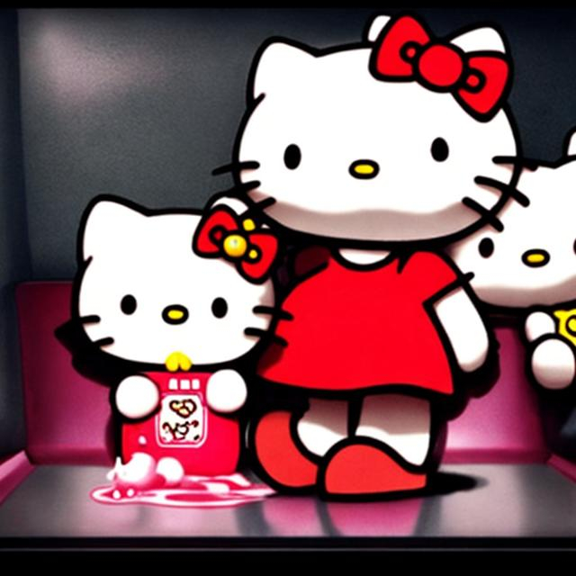 Prompt: Keanu Reaves playing with hello kitty
