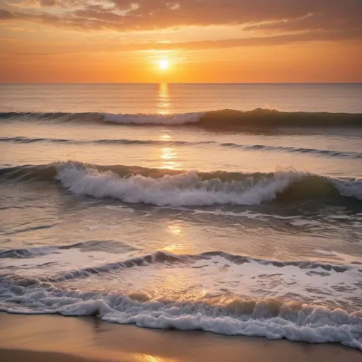 Prompt: Picture waking up to the soothing sound of waves caressing the shore, as the sunrise bathes the sky in a captivating array of golden hues.